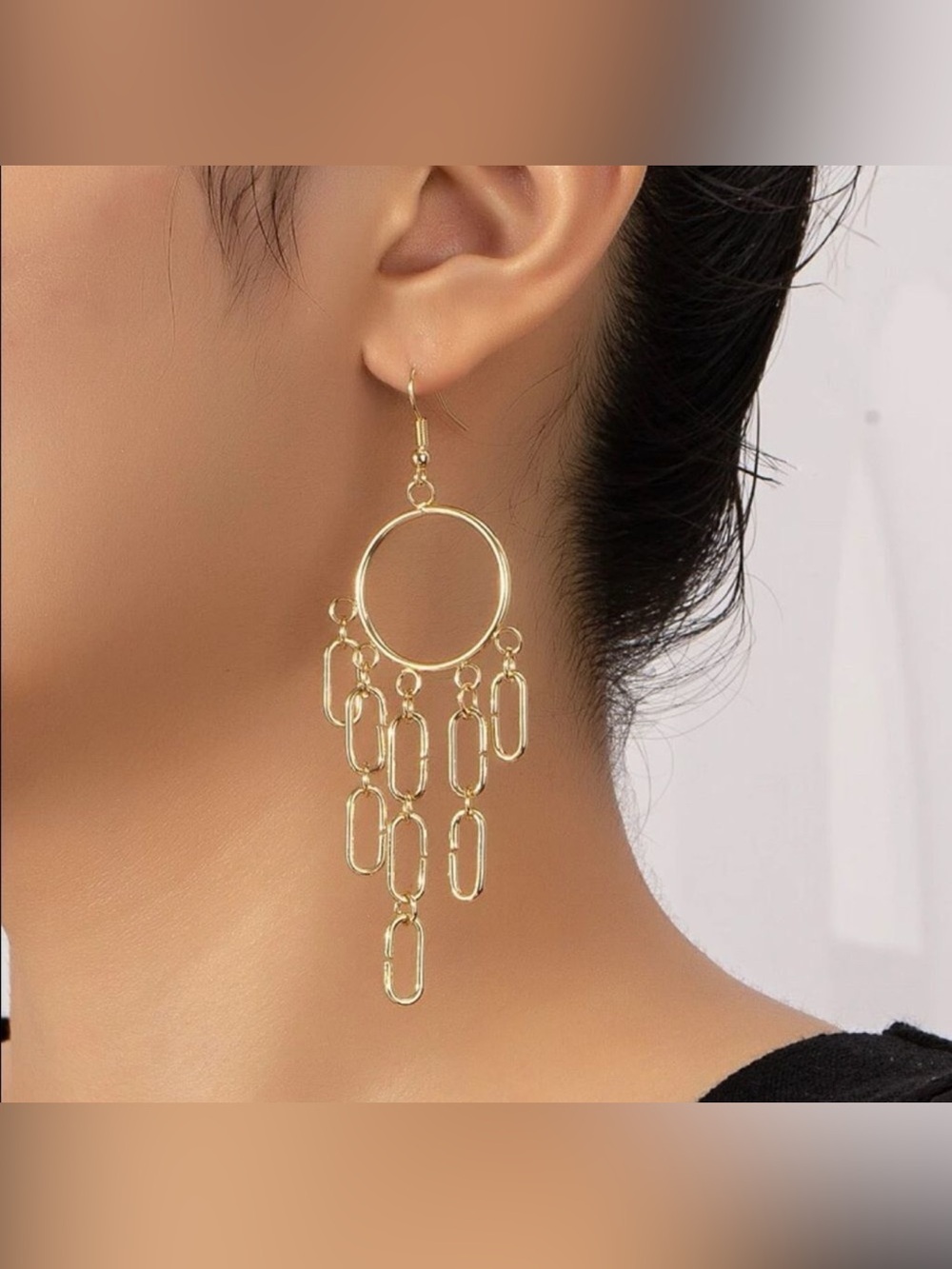 Gold Hoop Tassel Drop Earrings